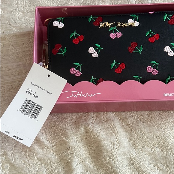 Betsey Johnson Black Wallet with Cherry Design NIB in giftable box - Picture 4 of 4